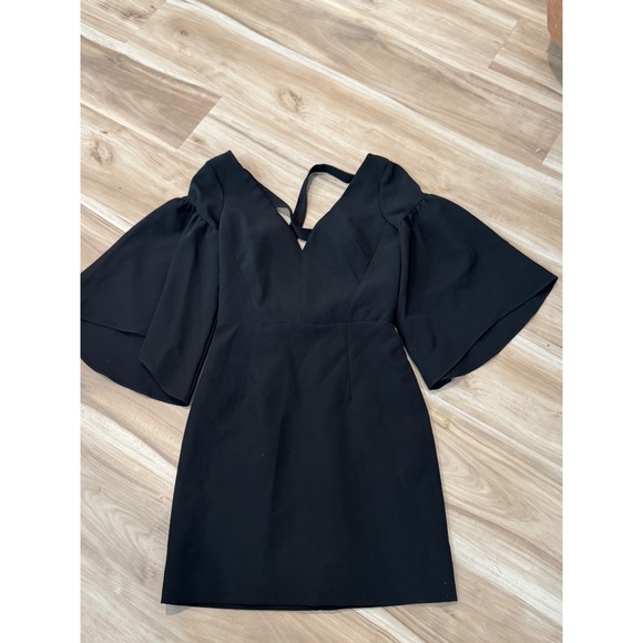 Milly Cady Bell Sleeve Black V Neck Mini Dress Tie back cocktail Party Dress d1 - Picture 3 of 8